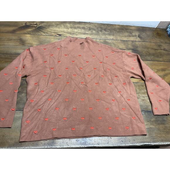 ANTHROPOLOGIE MAEVE Carys Mock-Neck Sweater Cedar Embroidered Hearts Size M - Picture 2 of 10